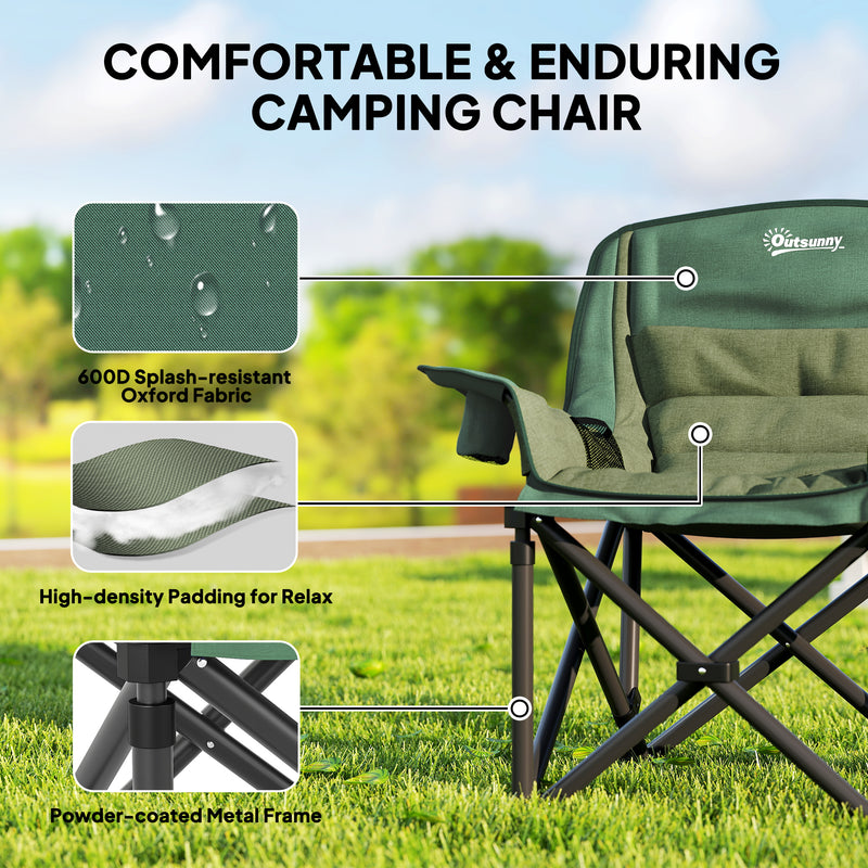 Folding Camping Chair with Padded Seat and Cup Holders for Garden or Outdoor Use Olive Green