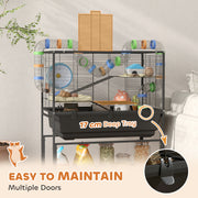Large 3 Tier Hamster Cage with Wheels Deep Tray and Storage Shelf for Syrian and Gerbil by PawHut