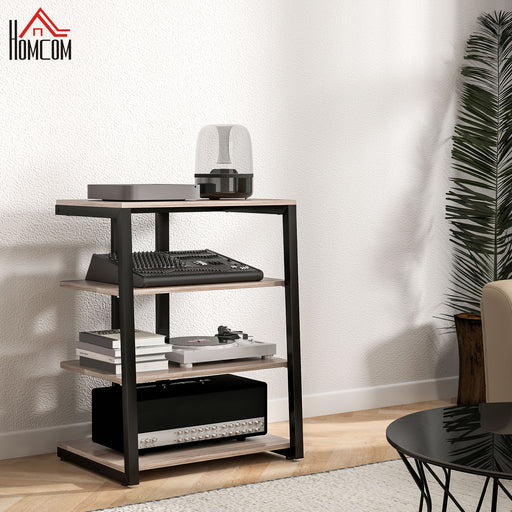 HiFi Stand with Four Open Storage Shelves Ideal for Media and Equipment Organisation Grey