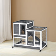 2 Tier Wooden Hutch for Guinea Pigs and Small Pets Ideal for Indoor Use Grey