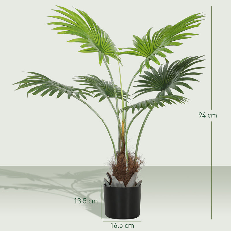 94cm Artificial Palm Tree with Lifelike Leaves in Pot Ideal for Home or Office Decor Green