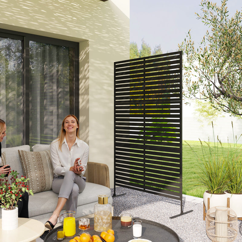 Black Metal Outdoor Privacy Screen With Feet for Dividing Garden or Patio Space with Trellis Support