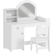 Kids Vanity Table Set with LED Mirror Storage Shelves and Chair for Girls Bedroom White