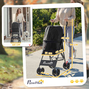Pet Stroller for Small Dogs or Cats with Foldable Frame and Secure Leash Black AOSOM