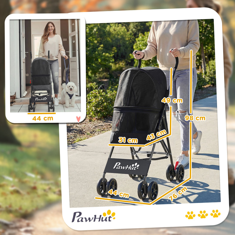 Pet Stroller for Small Dogs or Cats with Foldable Frame and Secure Leash Black AOSOM
