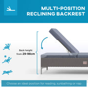 Set of 2 Rattan Sun Loungers with Adjustable Backrest and Cushions for Garden Dark Grey AOSOM