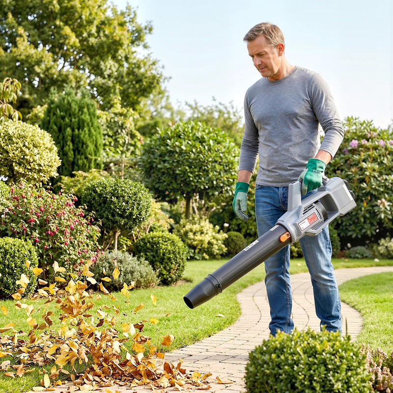 Cordless Leaf Blower for Quiet Garden and Patio Cleaning Lightweight Light Grey AOSOM