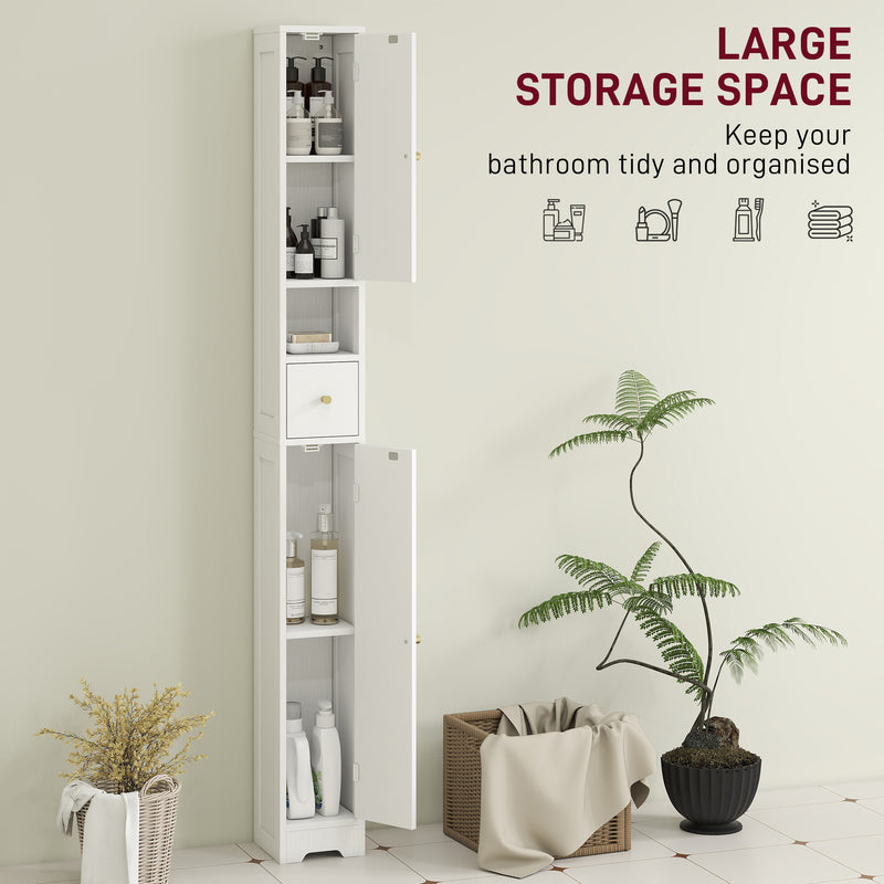 Tall Bathroom Storage Cabinet with Arched Doors for Towels and Toiletries, White
