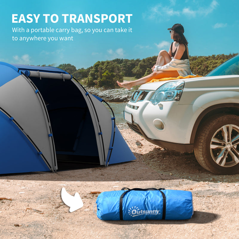 Outsunny 4 Man Camping Tent, UV Protection Tunnel Tent with 2 Bedrooms and Living Area, Large Hiking Sun Shelter, 430 x 240 x 170 cm, Blue and White