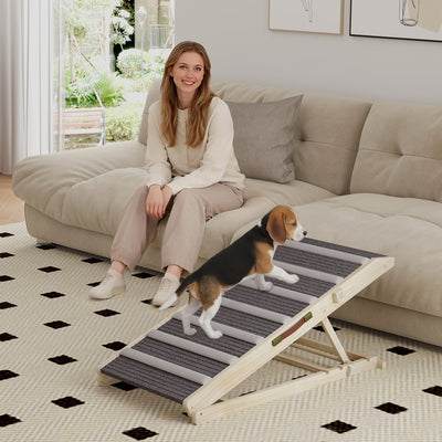 Adjustable Folding Dog Ramp for Sofa or Bed with 4 Heights Non Slip Design Brown AOSOM