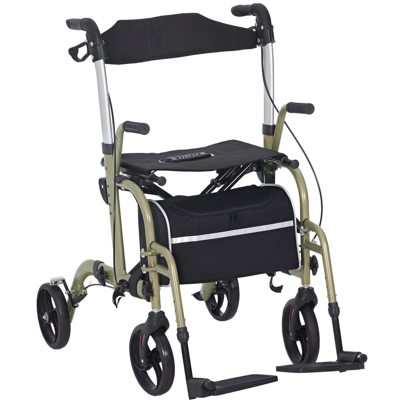 Rollator Walker with Wheels Brakes and Storage Bag Yellow Green by HOMCOM