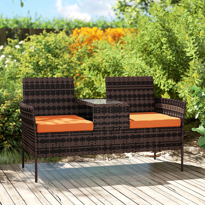 Pyw Retail Rattan Garden Companion Seat with Table and Cushions | Opal Retail UK
