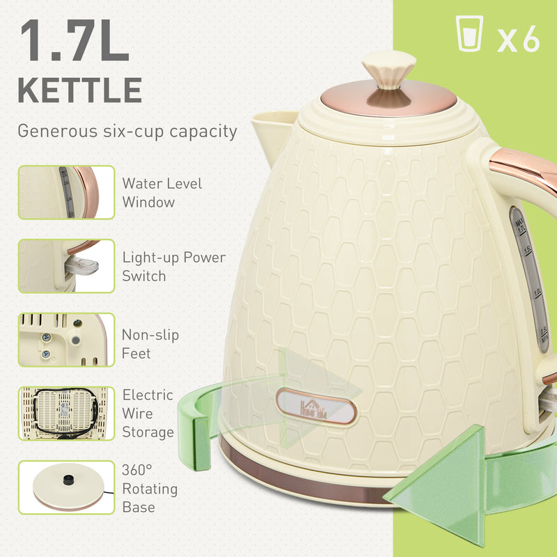 1.7L Fast Boil Kettle And 4 Slice Toaster Set With Browning Control And Crumb Tray Beige