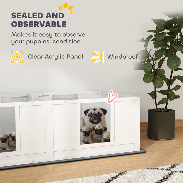 Two Room Whelping Box for Small Dogs with Pad Clear Panels Adjustable Entrance by PawHut