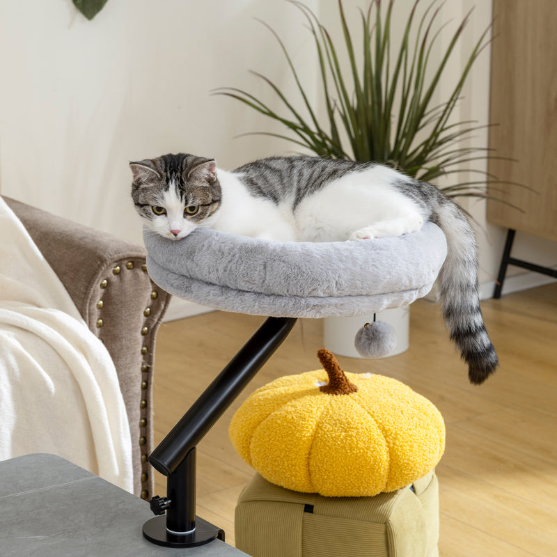 Rotatable Cat Hammock Bed for Desk or Window with Adjustable Angle Support Grey AOSOM