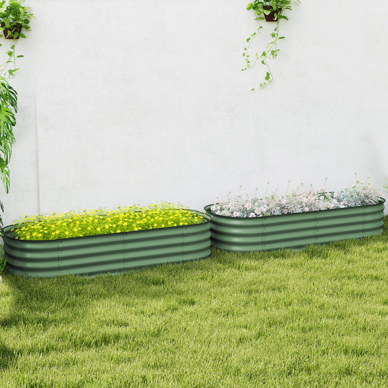 Green Galvanised Metal Raised Garden Beds Pack of 2 for Flowers Herbs and Succulents