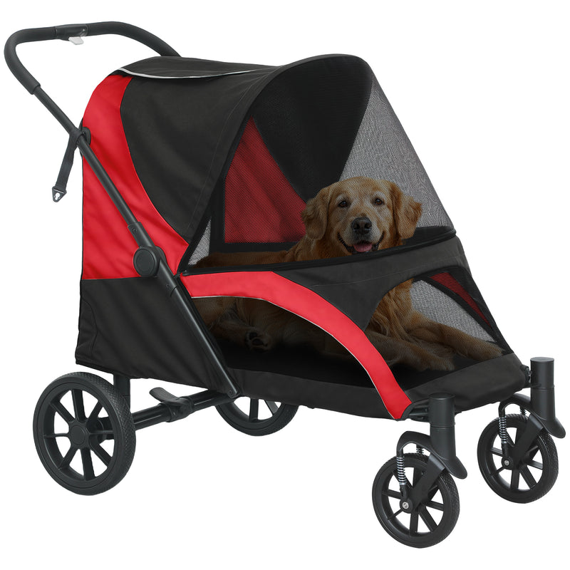 Easy Folding Pet Stroller for Large Dogs With Shock Absorb Frame and Safety Leashes by PawHut AOSOM