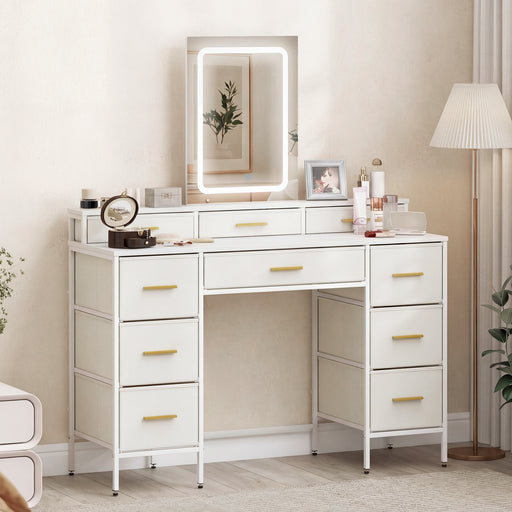 Dressing Table with LED Mirror and Ten Drawers for Organised Bedroom Storage White AOSOM