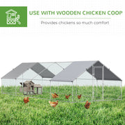 PawHut Chicken Run Galvanised Walk-in Chicken Coop Hen Poultry House Cage Rabbit Hutch with Water-Resist Cover, 3 x 8 x 2m AOSOM