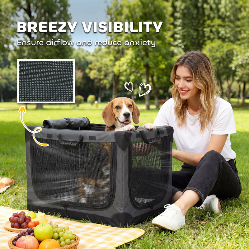 Foldable Dog Carrier for Travel and Home with Washable Cushion Army Green