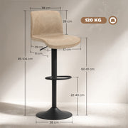Set of 2 PU Leather Bar Stools with Backrest and Footrest for Breakfast Bar Light Brown