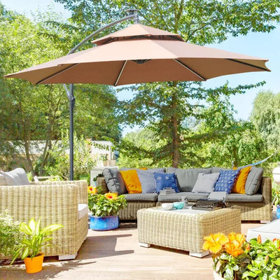 3m Cantilever Parasol With Solar Lights, Double Roof Outsunny