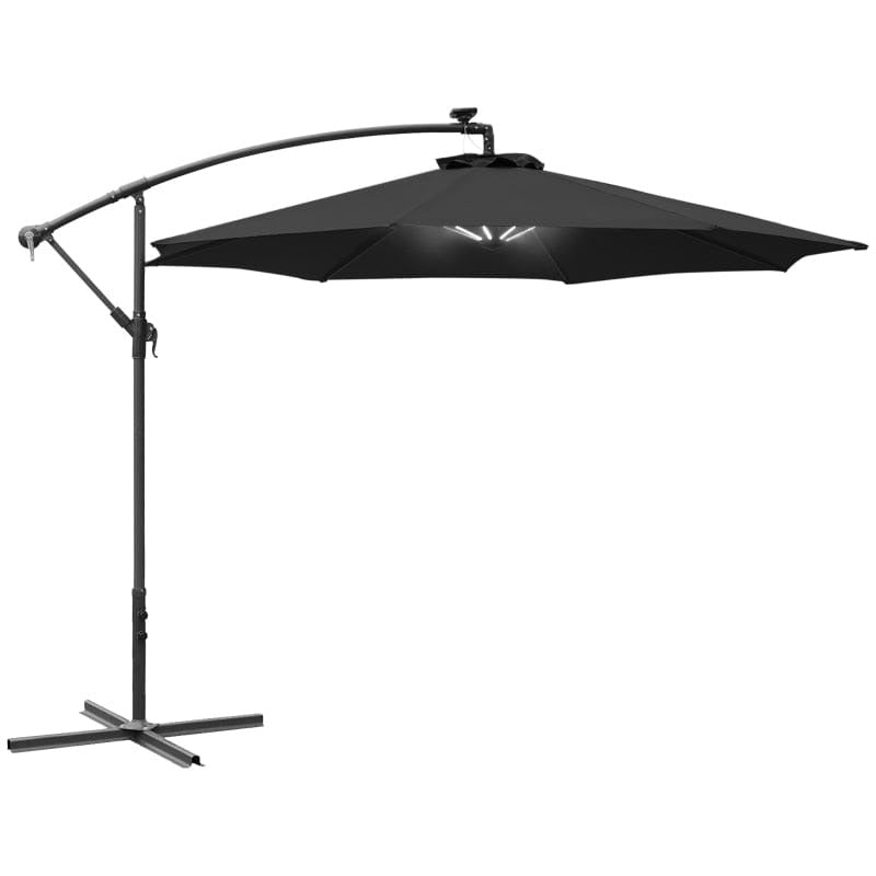 3m Banana Cantilever Patio Umbrella With Lights, Cross Base