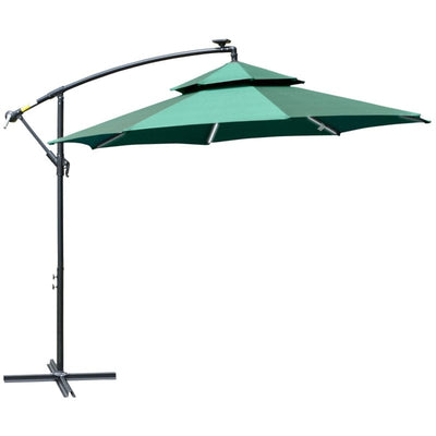 3m Cantilever Parasol With Solar Lights, Double Roof Outsunny