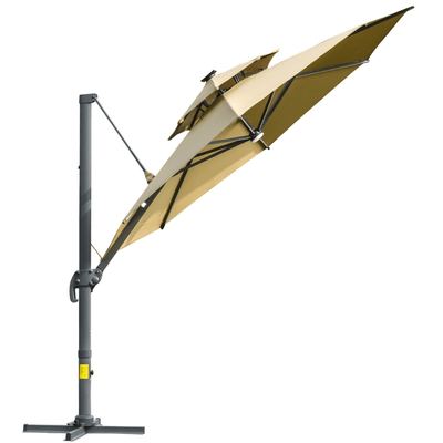 3m Cantilever Parasol With Solar Lights, Power Bank Outsunny