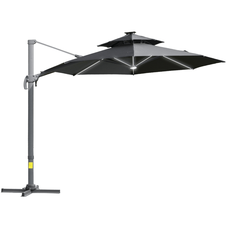 3m Cantilever Parasol With Solar Lights, Power Bank