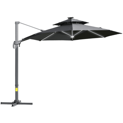3m Cantilever Parasol With Solar Lights, Power Bank Outsunny