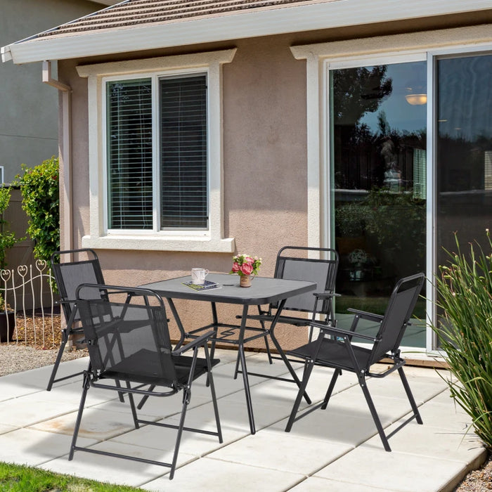 Image of a Patio Dining Set With 4 Folding Chairs and a Square Dining Table, Black