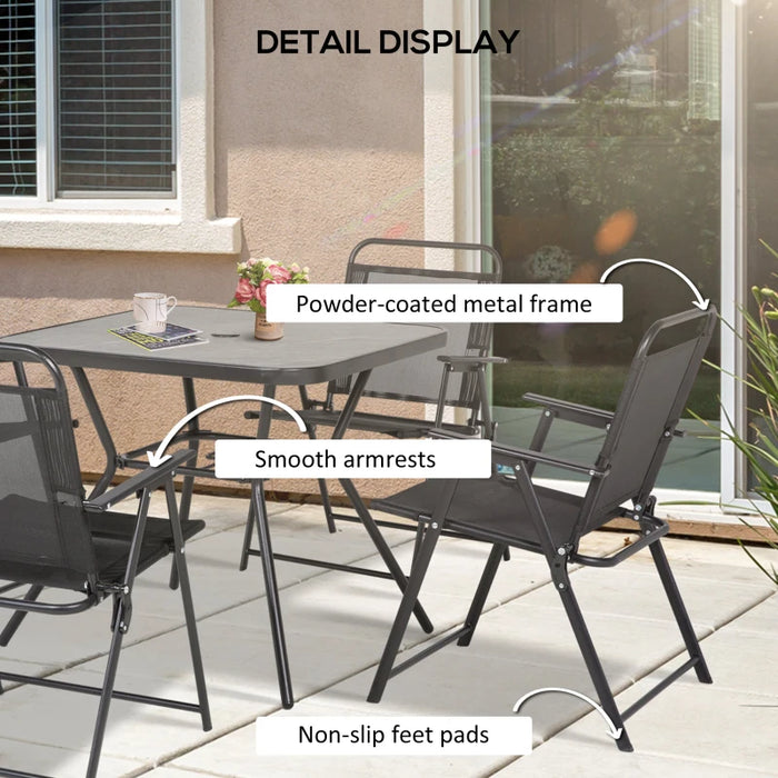 Image of a Patio Dining Set With 4 Folding Chairs and a Square Dining Table, Black