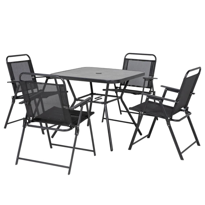 Image of a Patio Dining Set With 4 Folding Chairs and a Square Dining Table, Black