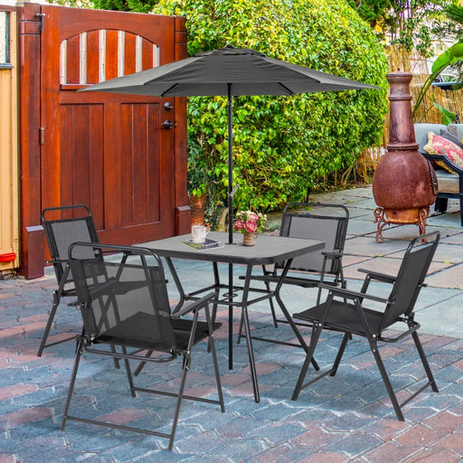 Image of a Patio Dining Set With 4 Folding Chairs and a Square Dining Table, Black