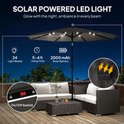 Patio Umbrella With Lights Adjustable Shade for Day and Night Use (Free Rain Cover) Outsunny