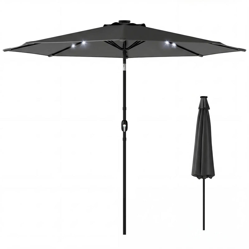 Patio Umbrella With Lights Adjustable Shade for Day and Night Use (Free Rain Cover) Outsunny