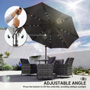 Patio Umbrella With Lights Adjustable Shade for Day and Night Use (Free Rain Cover) Outsunny