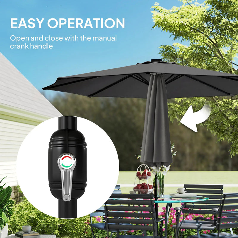 Patio Umbrella With Lights Adjustable Shade for Day and Night Use (Free Rain Cover) Outsunny