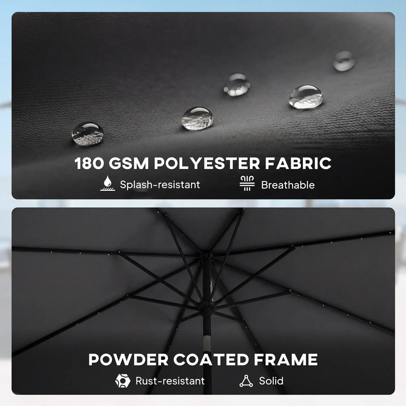 Patio Umbrella With Lights Adjustable Shade for Day and Night Use (Free Rain Cover) Outsunny