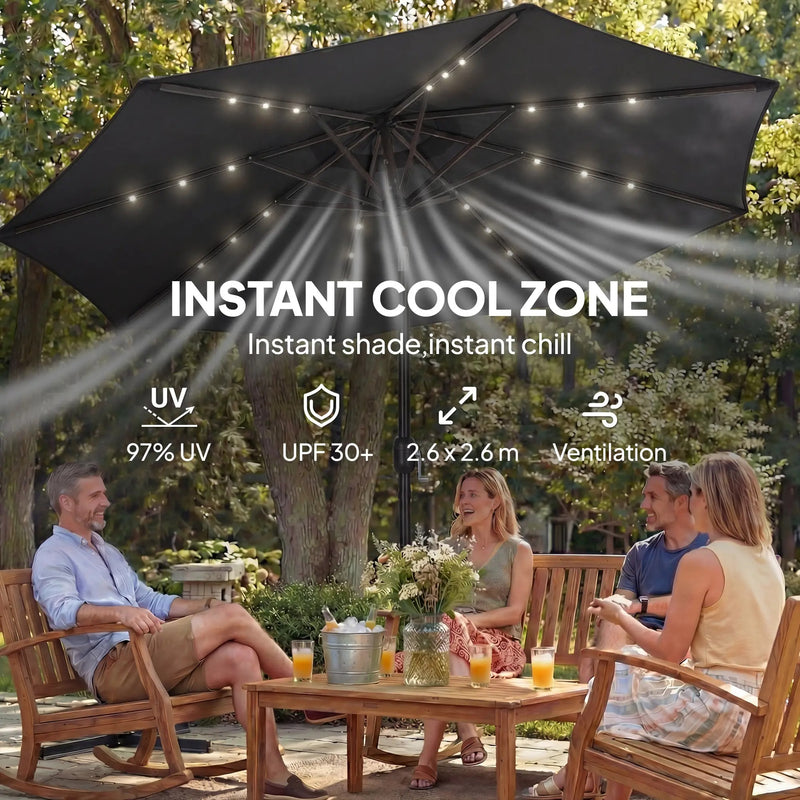 Patio Umbrella With Lights Adjustable Shade for Day and Night Use (Free Rain Cover) Outsunny