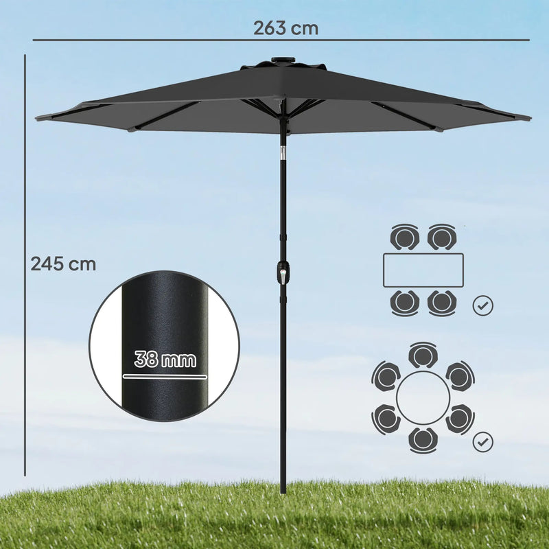Patio Umbrella With Lights Adjustable Shade for Day and Night Use (Free Rain Cover) Outsunny