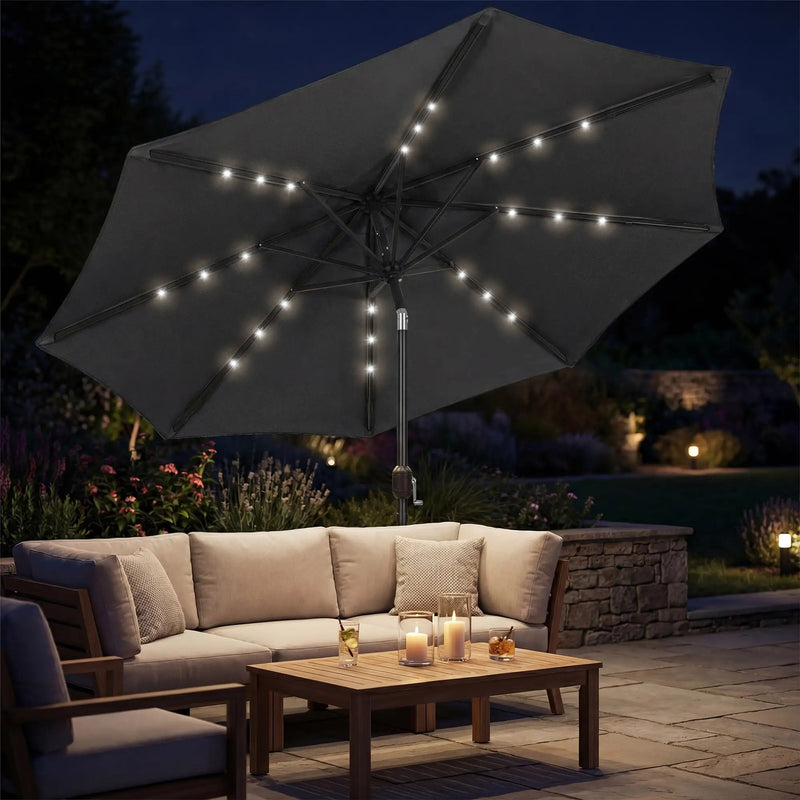 Patio Umbrella With Lights Adjustable Shade for Day and Night Use (Free Rain Cover) Outsunny