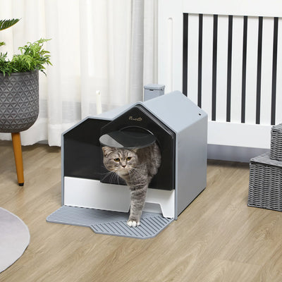 PawHut Grey Cat Litter Tray with Scoop PawHut