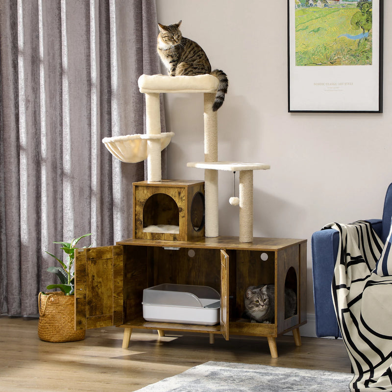 PawHut Rustic Cat Litter Box with Tower
