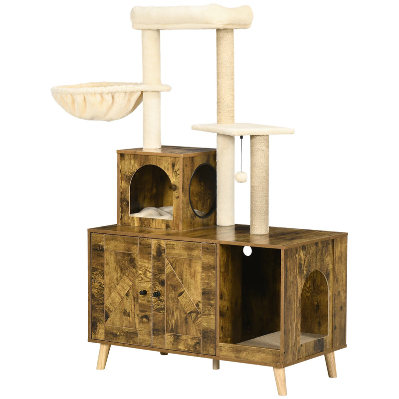 PawHut Rustic Cat Litter Box with Tower