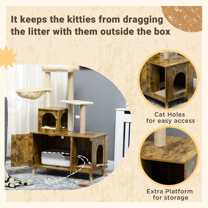 PawHut Rustic Cat Litter Box with Tower