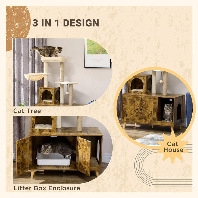 PawHut Rustic Cat Litter Box with Tower