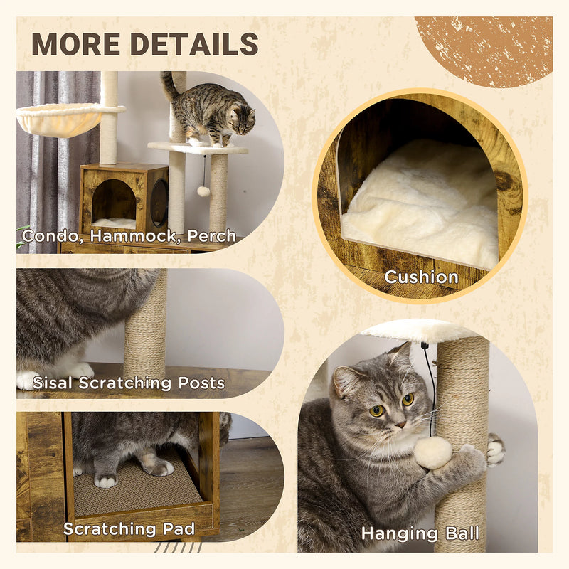PawHut Rustic Cat Litter Box with Tower