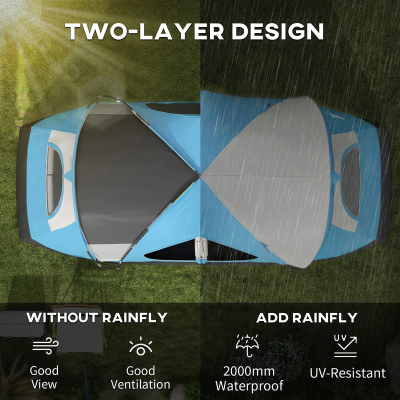Family Tent 6 Person With 2 Bedrooms, Waterproof Rainfly 2000mm, Sky Blue